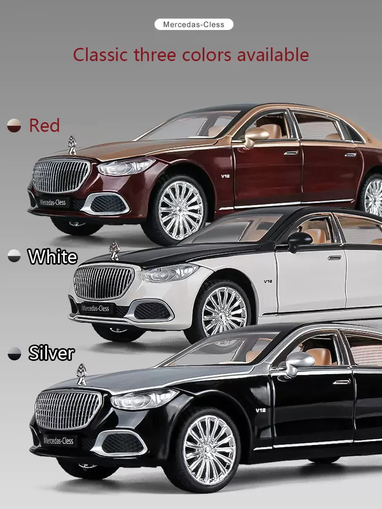 New 1:24 Simulation Benz Maybach S680 Alloy Car Model Sound And Light Pull Back Toy Car Die-Cast Boys Collection Decoration Gift