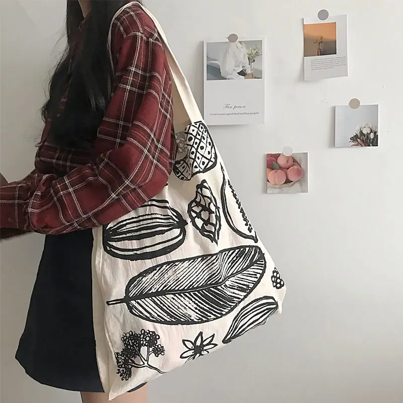 

2023 New Fashion Canvas Tote Bag For Women Large Capacity Reusable Shopping Bag High Quality Casual Handbag Shoulder Bag Totes