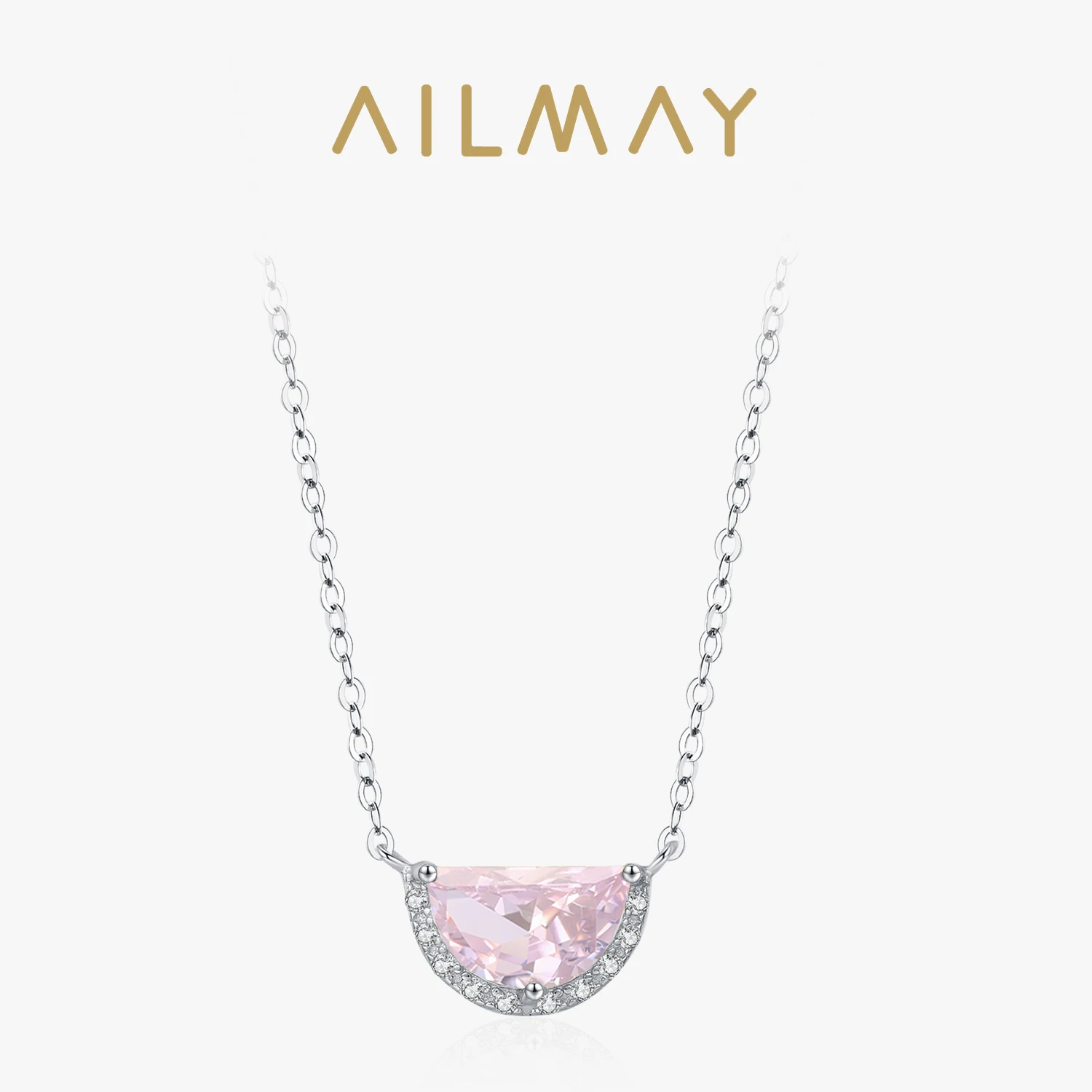 

Ailmay стерлингового серебра 925 пробы темперамент розовый циркон полумесяц кулон ожерелье для женщин женская вечеринка просто дизайн ювелирных изделий
