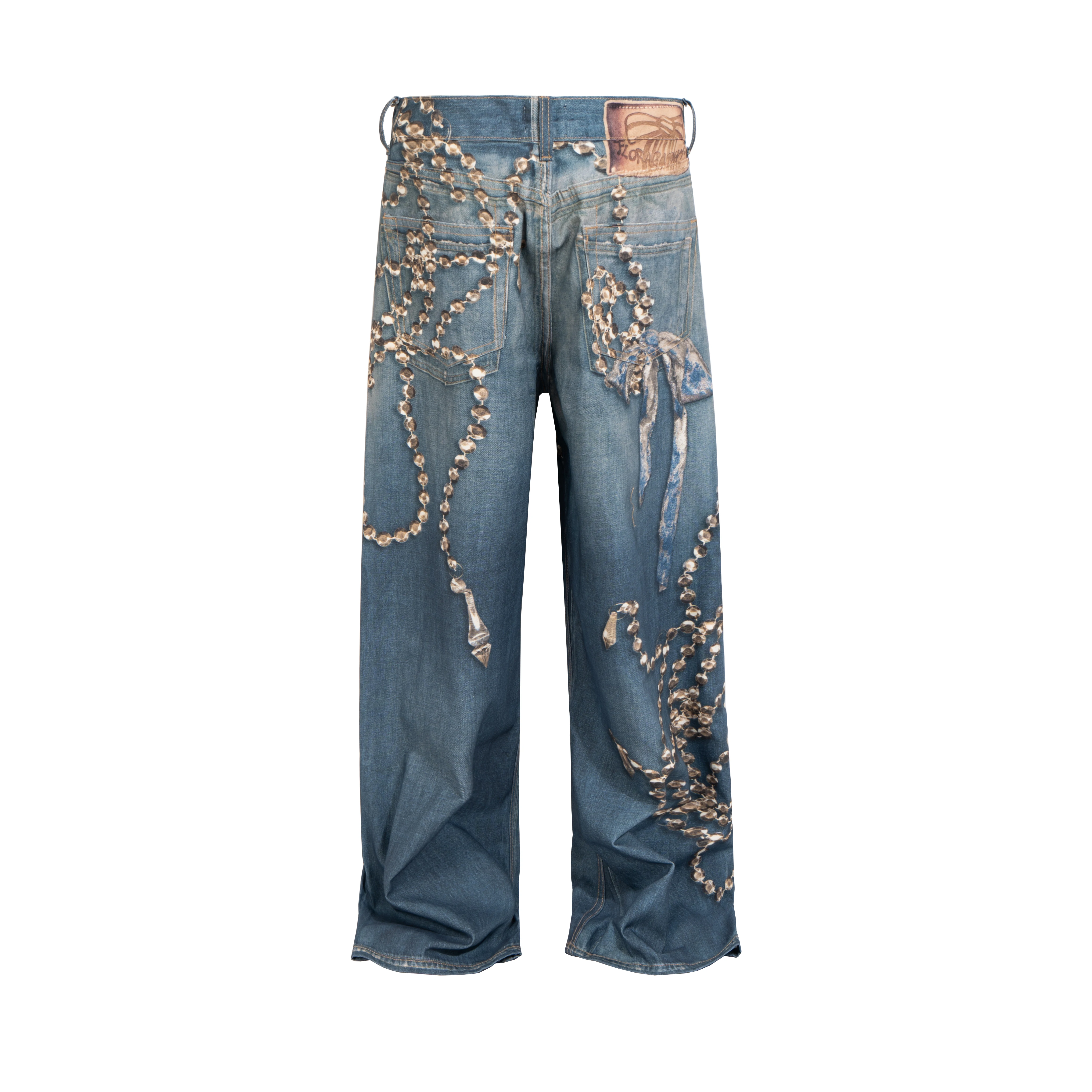 Fake Two Pieces 3D Print Patchwork Baggy Jeans for Men and Women Straight Casual Loose Denim Trousers Oversized