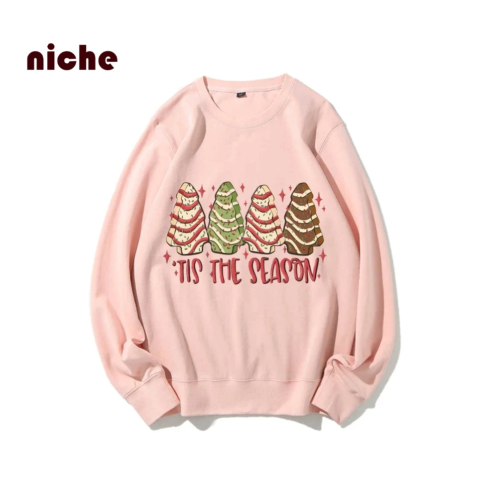 High Quality Hoodie Pure Cotton Christmas Striped Ice Cream Print Loose Round Neck Oversize Designer New Long Sleeves