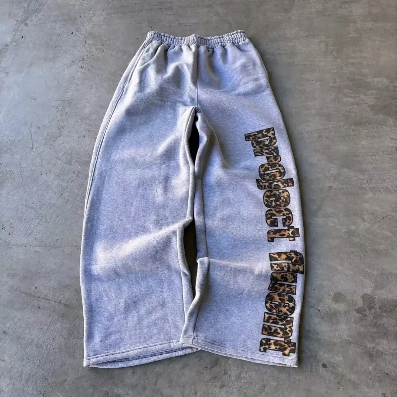 Kreatywne spodnie w stylu streetwear, casual amerykański, vintage, luźne, proste, z nadrukiem liter, w panterkę, INS, Harajuku, punk.