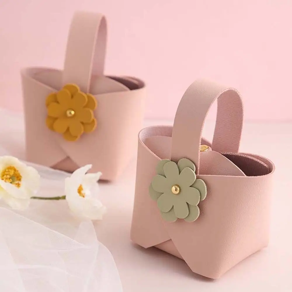 Bolso de mano de cuero PU de gran capacidad, bolsa de almacenamiento de muñeca pequeña de Color sólido, bolsa de dulces de boda de estilo coreano, bolsa con forma de cubo