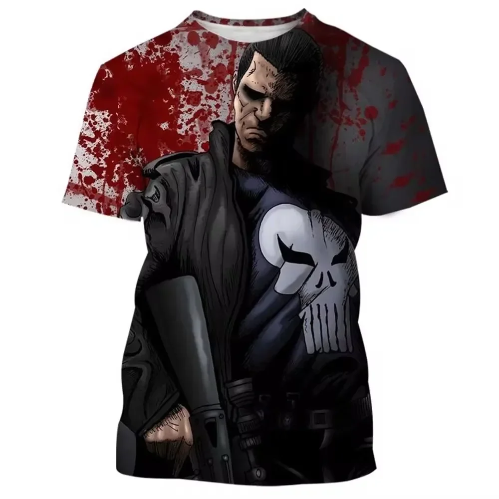 Summer Fashion Gunfight Short-sleeved 3D Printed Punisher T-shirts Casual Shirt Personality Men's T-shirt Round Neck Kids Tops