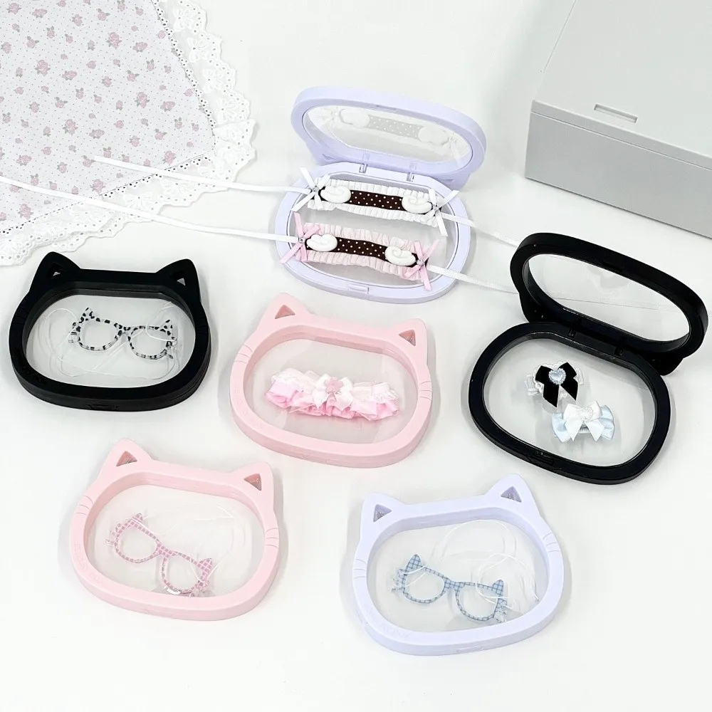 Cute Cat Ear Shaped Jewelry Boxes Transparent Portable Floating Storage Boxes Lightweight Mini Badge Coin Specimen Display Box