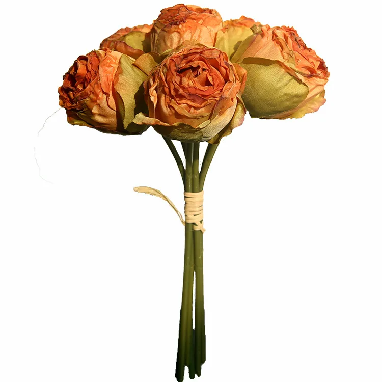Artificial Flowers Retro Burnt Edge Roses Silk Fake Flower Home Living Room Decoration Simulation Rose Wedding Decora Floral