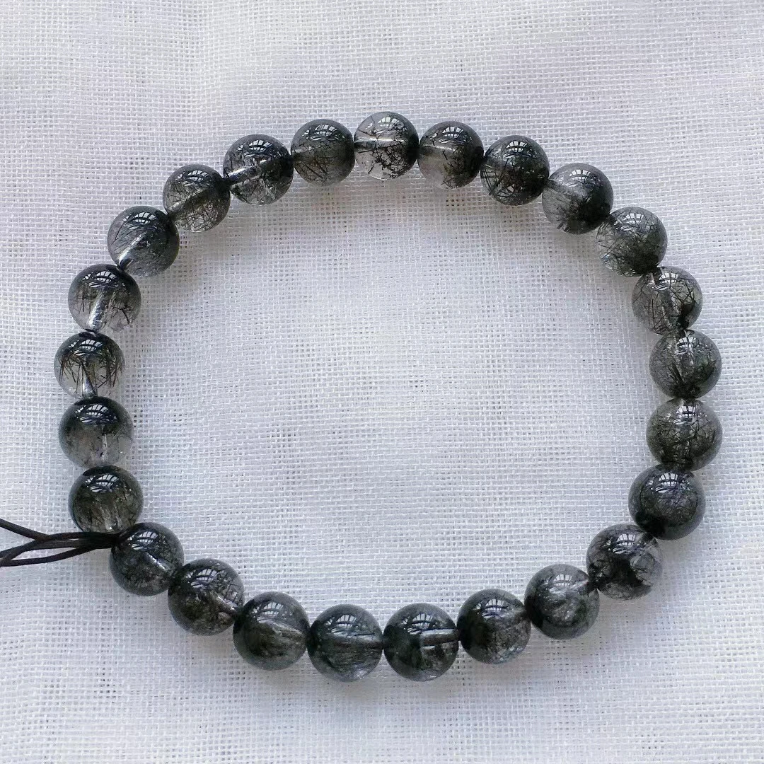 

Natural Black Rutilated Quartz Clear Beads Bracelet Brazil Women Men 7.5mm Clear Round Beads Wealthy Bangle AAAAAAA