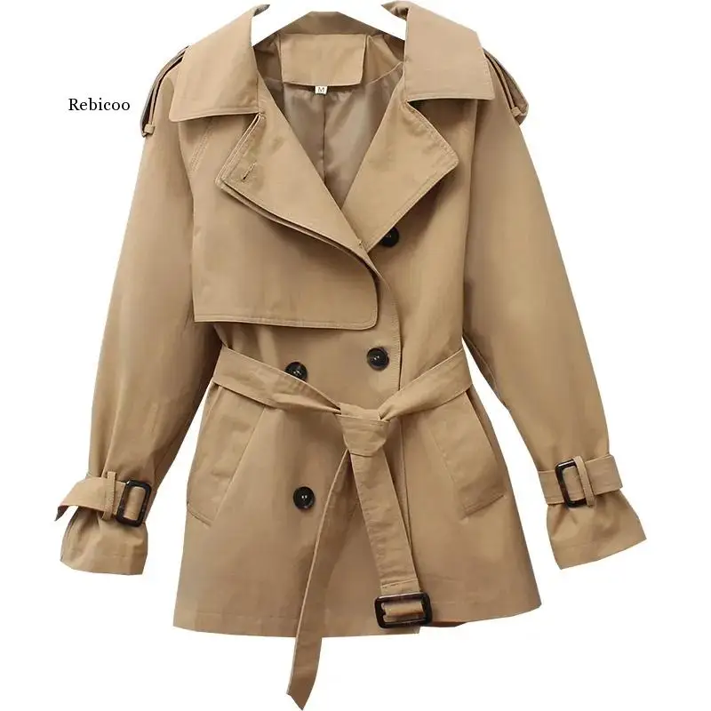 Imagem -02 - Primavera Outono Trench Coat para Mulher Streetwear Turn-down Colarinho Duplo Breasted Cabolsas Curtos Feminino Blusão 2023