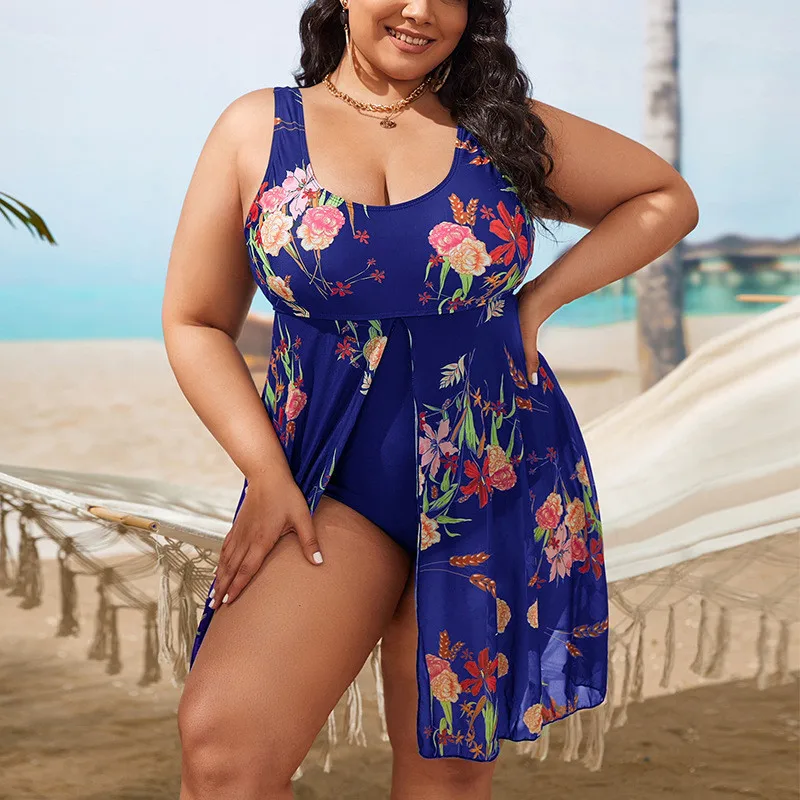 Plus Size Swimwear Women 2024 Print Bikini One-Piece Swimsuit Skirt Summer Beach Bathing Suit Conservative Swimdress 5XL Tankini