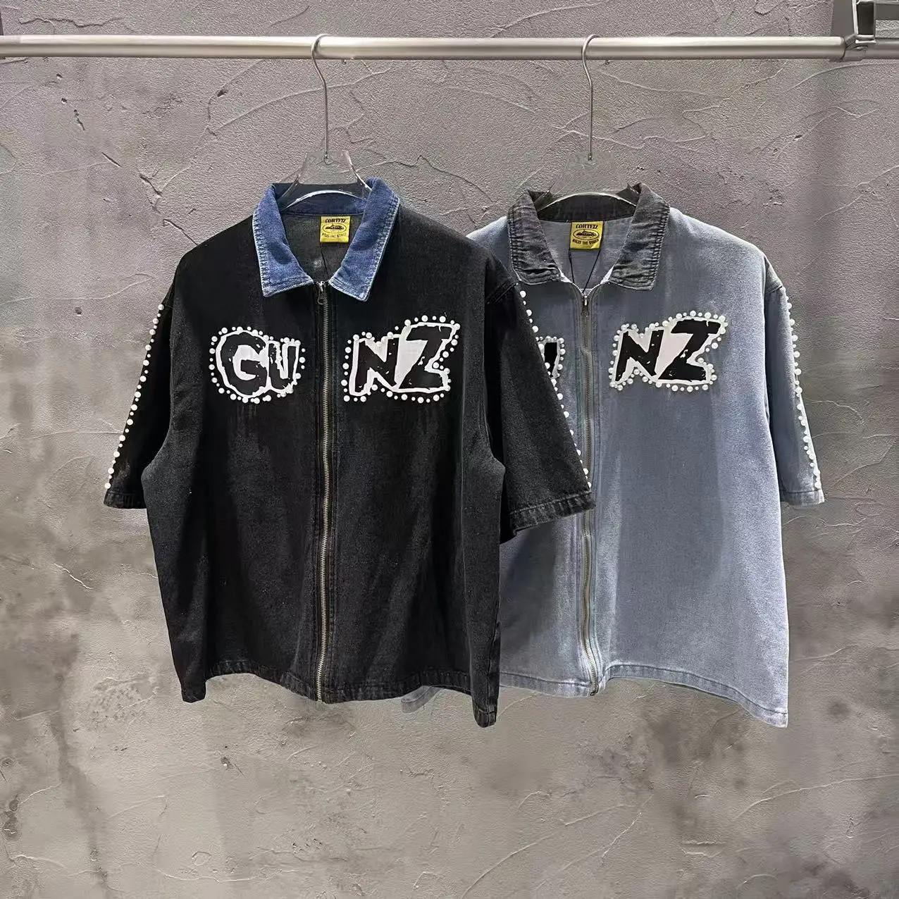 

Повседневный комплект из джинсовой рубашки с жемчужными нашивками и шорт для мужчин и женщин, летний, свободного кроя, тонкий, стандартный размер