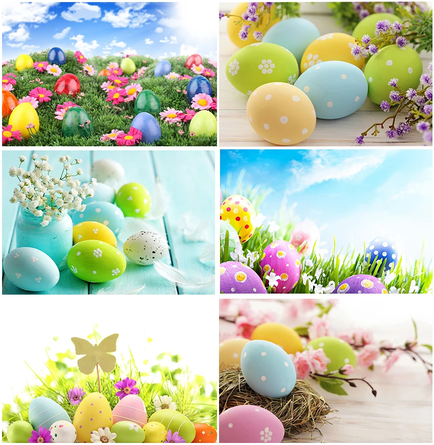 Spring Grassland Blue Sky Backgrounds For Happy Easter Flowers Eggs Rabbit Lawn Photography Baby Portrait Backdrops Photozone