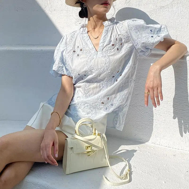 

MIMIBIANCHE French Sle ort Sve Женский повседневный модный топ из смеси хлопка весна-лето Vaion