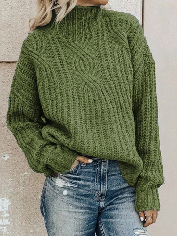 

High Ne Twist Knit Top Pure Color Sweater Street Sle Long Sve Autumn Winter Faion Women's Premium Clothing