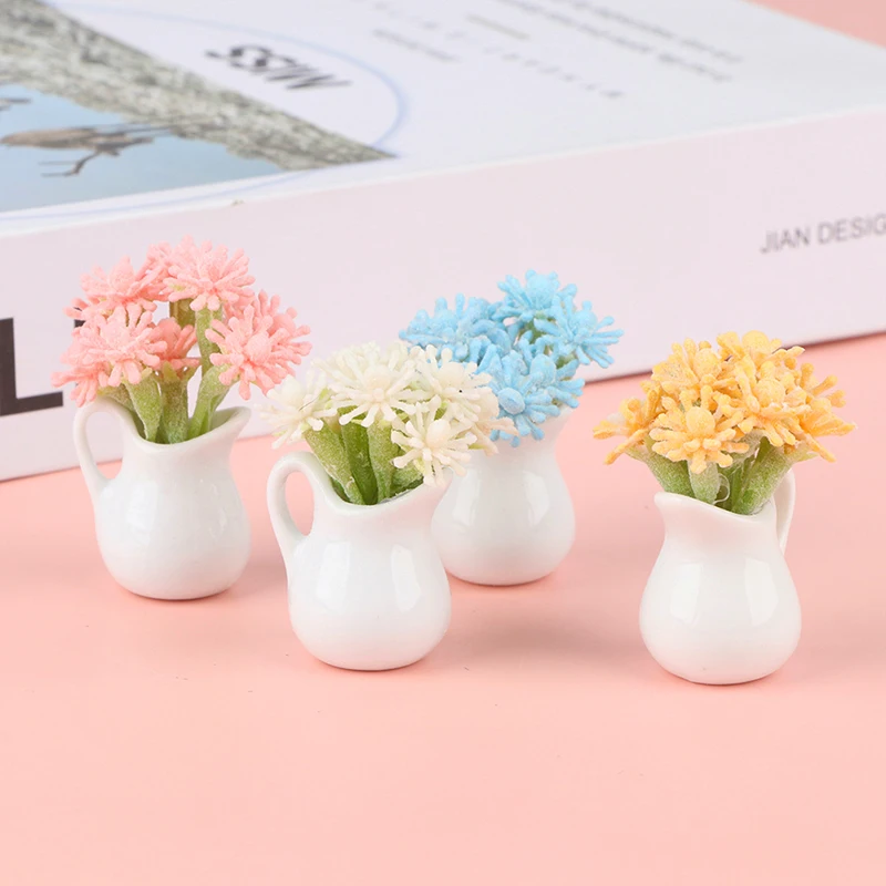 1:12 Dollhouse Miniature Flower Potted Plant Flower Arrangement in Milk Bottle Model Home Decor Toy Doll House Accessories