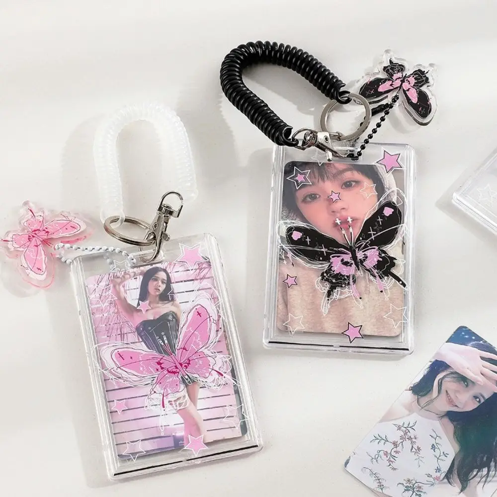 Y2k Butterfly Photocard Holder INS Transparent Idol Photo Sleeves Pendant Keychain Photo Protector Holder With Elastic Rope New