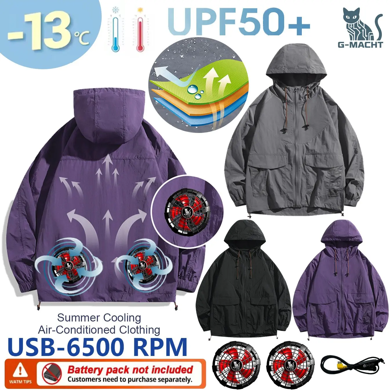 USB 12V/5V Cooling Vest Couples Ice Jacket Heat Resistant Fan Air Conditioner Clothes Breathable Long-sleeve UV Protection Shirt