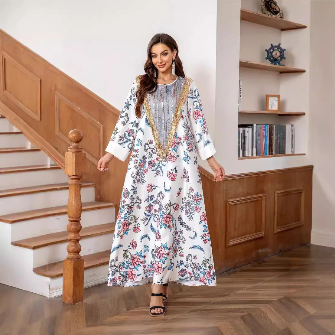 

Middle East Muslim Women's Robe Printed Fashion Elegant Dress Simple Temperament Holiday Style High-end Banquet Party Dress