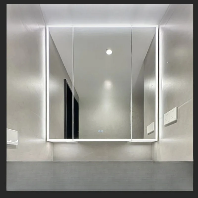 for Intelligent Space Aluminum Mirror Cabinet Alloy Double Sided Mirror Door Separate Bathroom with Lamp Storage Integrated