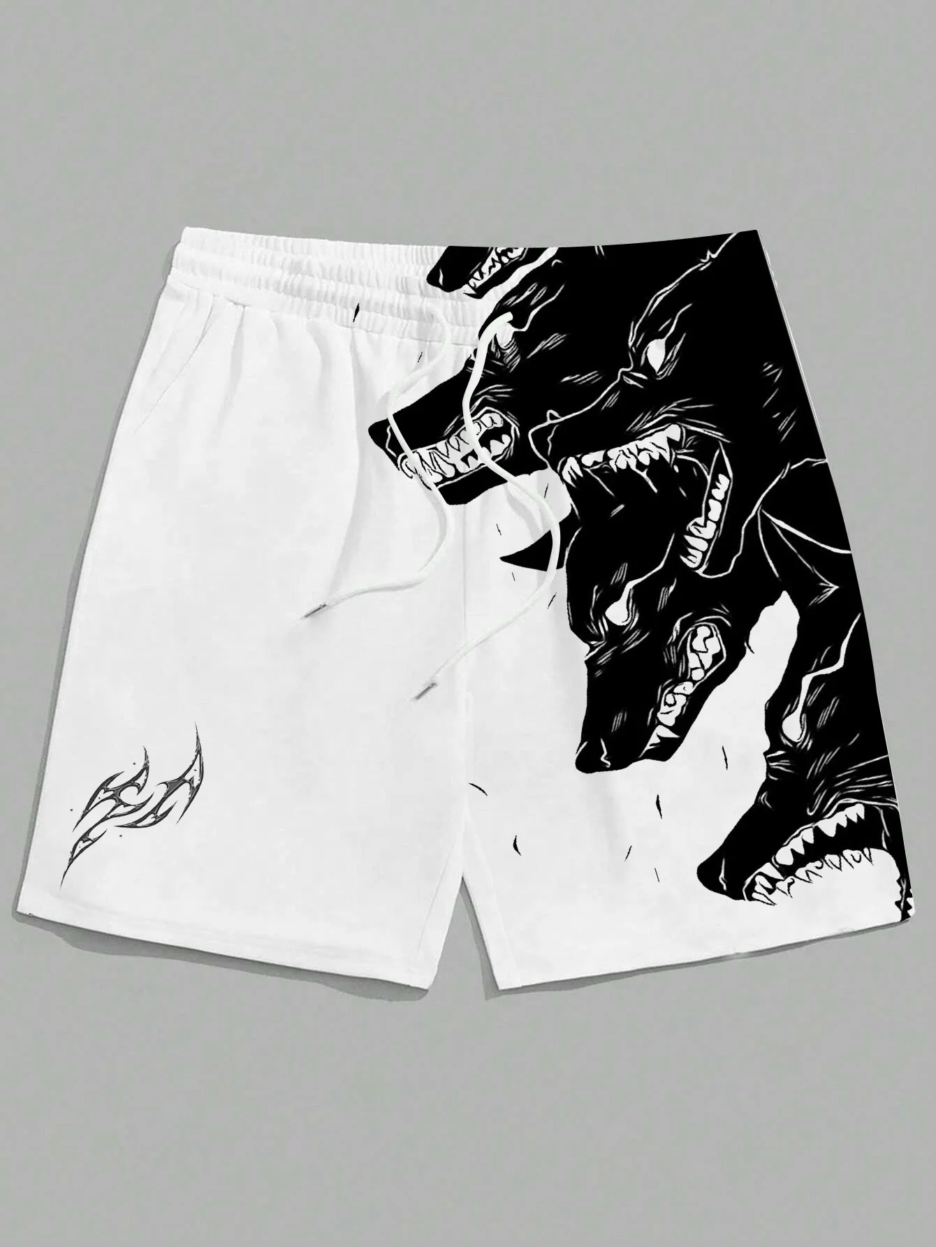 New men's summer shorts loose casual home shorts 3D printed sporty three headed wolf print Harajuku shorts Hawaii beach shorts