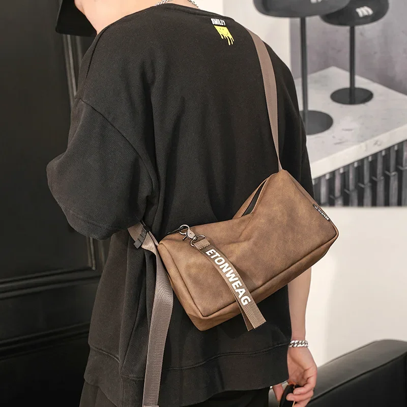 Retro Fahion Shoulder Bag Men Crossbody Bag Soft Leather Single Shoulder Bags Casual Men\'s Crossbody Bags Riding Sling Bag