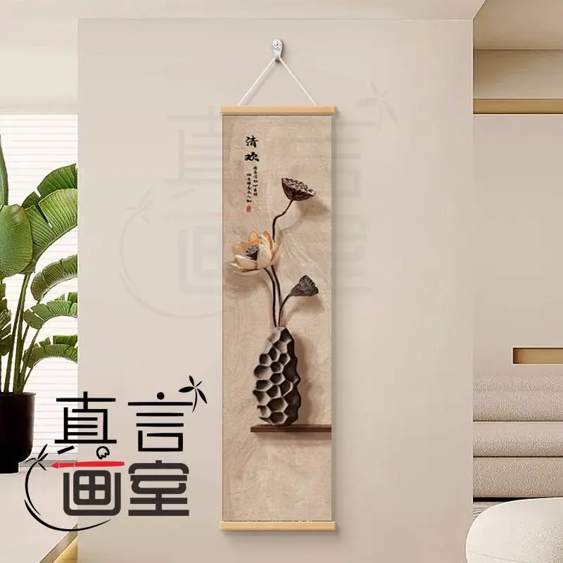 Zen Dry Landscape Lotus Scroll Tapestry Wall Hanging