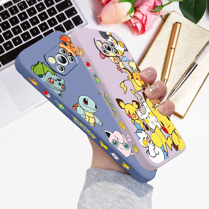 P-Poke M-mon Cute Cartoon Liquid Left Rope For Xiaomi Mi Poco X6 X5 X4 X3 M6 M5 M5S M4 M3 F5 F4 F3 Pro 5G TPU Phone Case