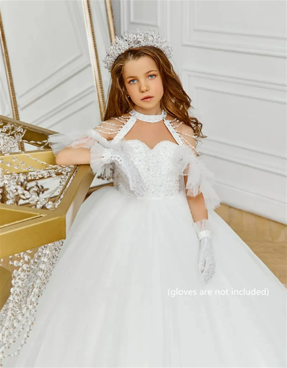 Flower Girl Dress White Fluffy Layered Tulle Sparkle Applique Wedding elegante Flower children's First eucaristic Party Dress