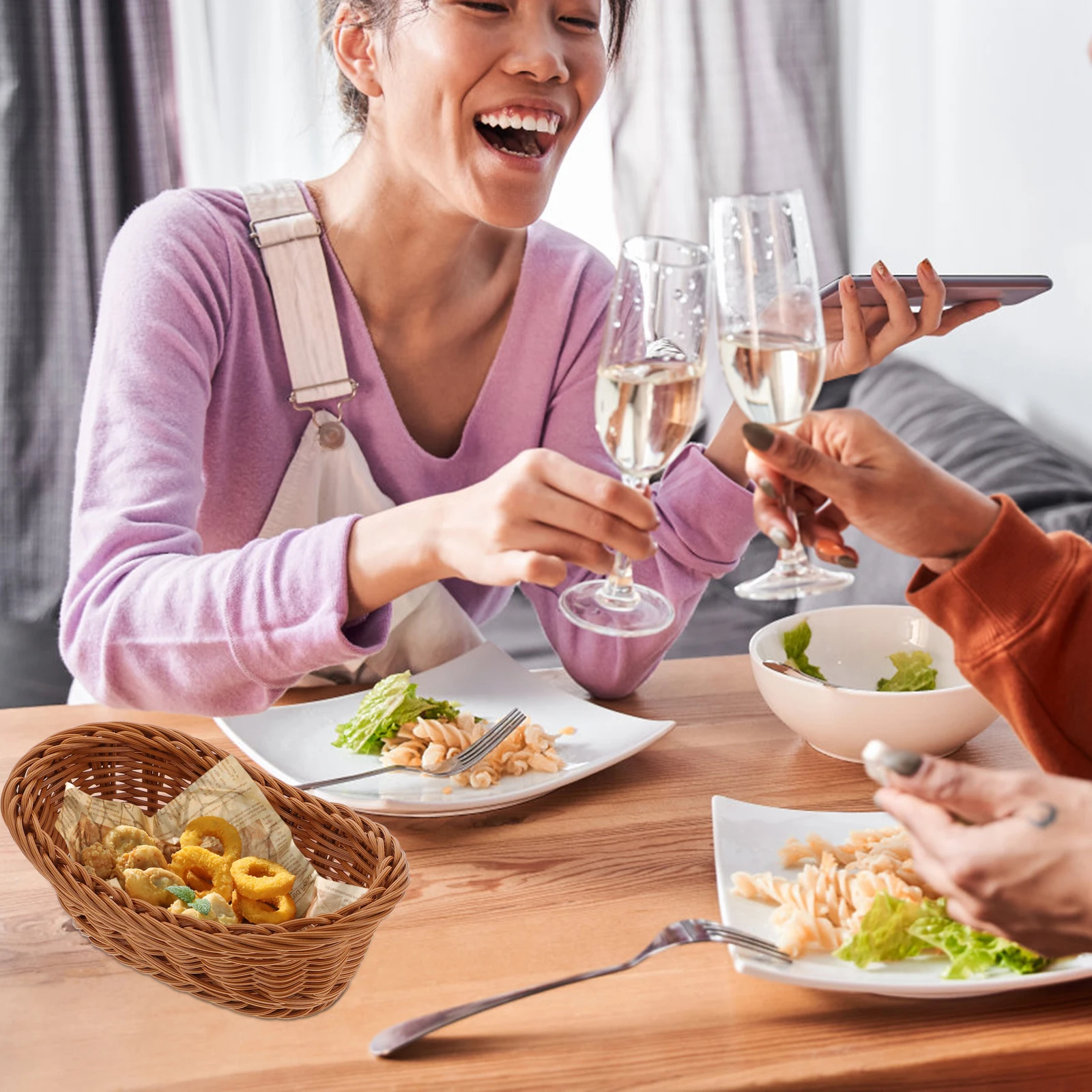 

2Pcs Plastic Baskets Imitation Rattan Woven Kitchen Storage Bins for Fruits Vegetables Plastic Baskets Kitchen Container