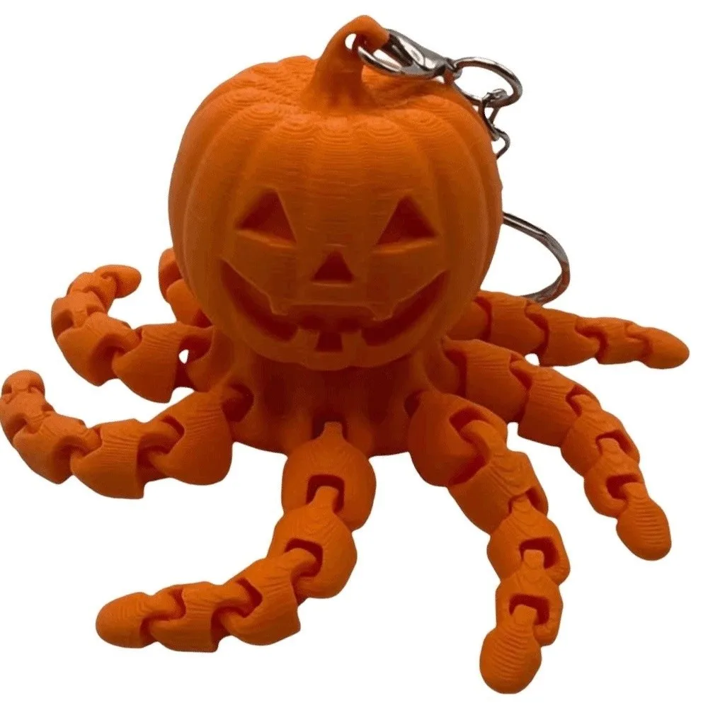 Glow In The Dark Pumpkin Key Chain Articulated Jointed Flexible Tentacles Ghost Key Ring Fine Texture Vibrant Colors Fidget