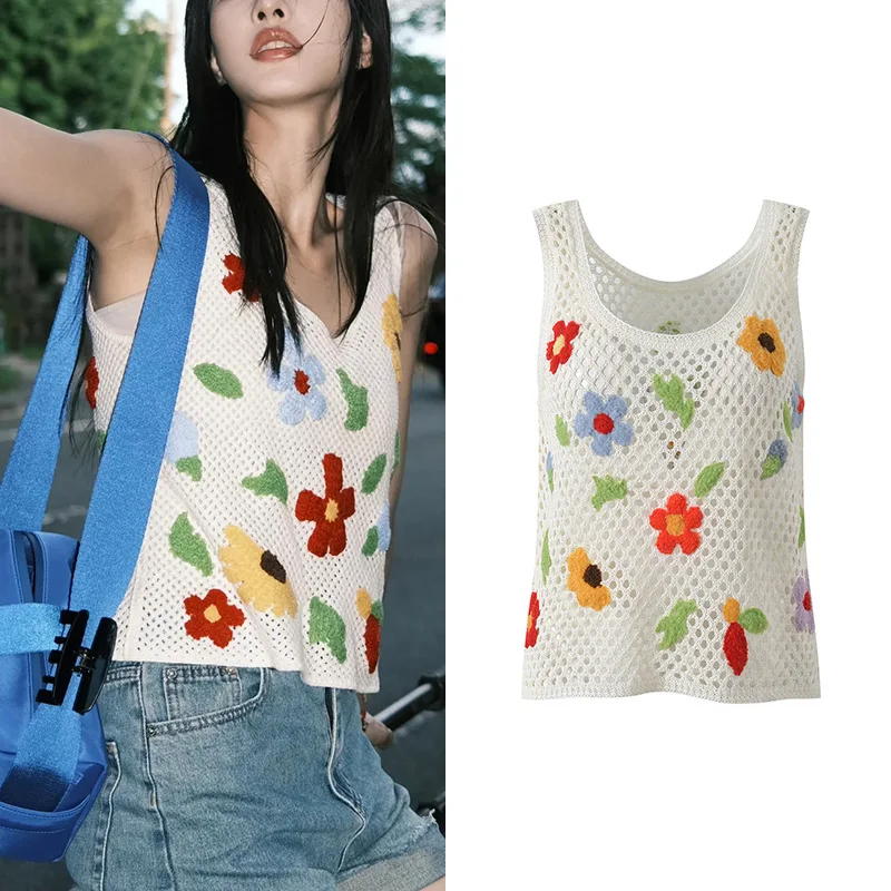 

Вязаный топ ручной работы с открытыми бретелями, женский летний новый дизайн Sle, мягкий универсальный вязаный жилет, уменьшающий возраст, топ