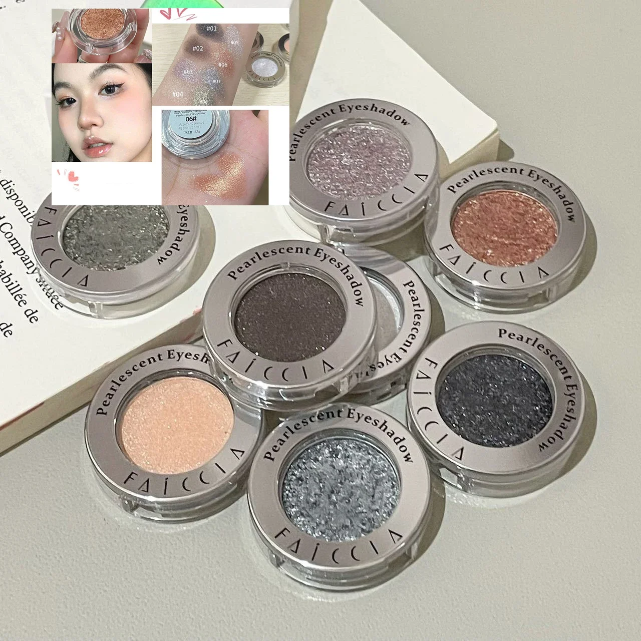 Monochrome Shiny Highlighter Eyeshadow Palette Pearlescent Makeup Glitter Eye Face Long-Lasting Shimmer Brighten Bronzers Makeup