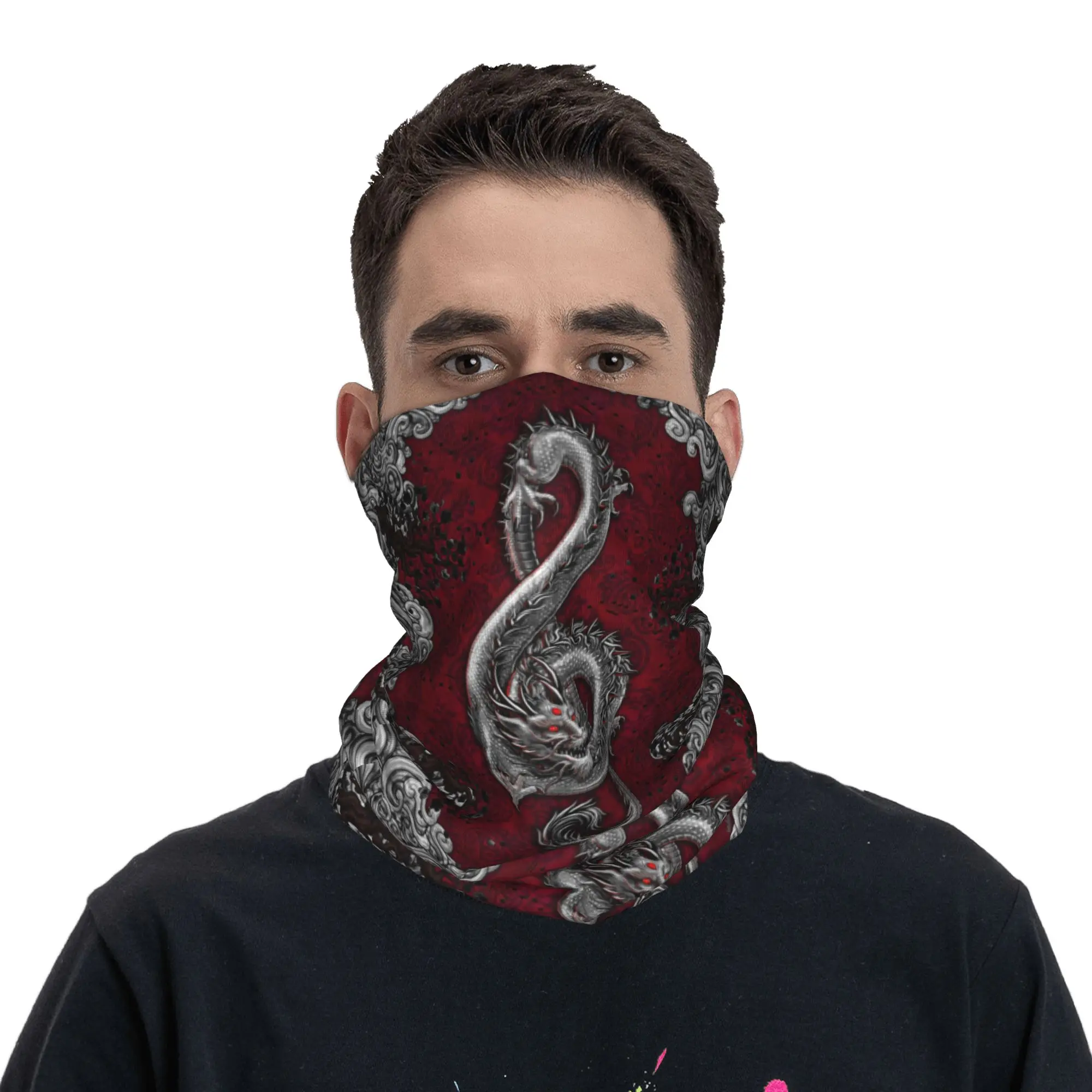 الموسيقى التنين القوطية نمط باندانا الرقبة الجراب الأشعة فوق البنفسجية حماية الوجه وشاح غطاء النمط الصيني الآسيوي أغطية الرأس أنبوب بالاكلافا #4