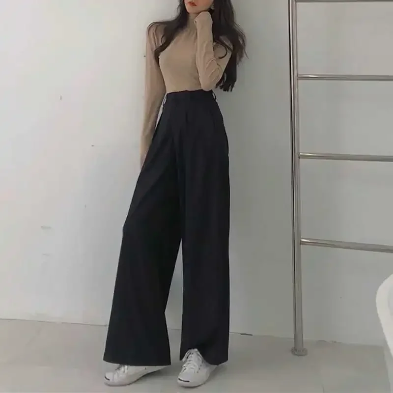 Spring Autumn Korean Pants Female Solid Wide Leg Pants Women Pants Ladies High Quality Simple Casual Straight Y2k Kpop