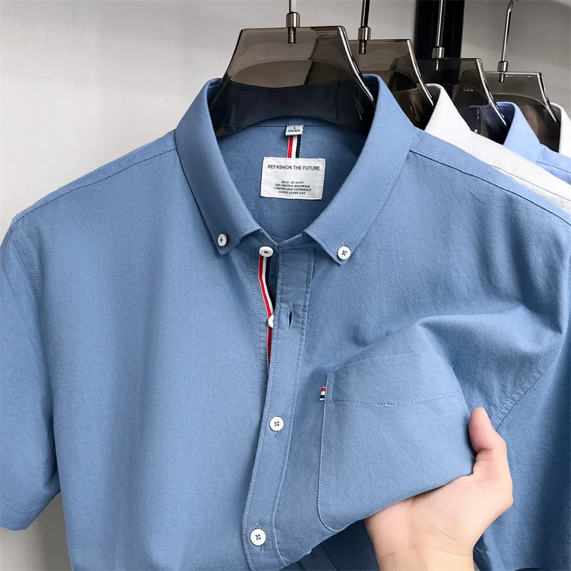 High end 100% cotton short sleeve shirt men's fashion designer luxury brand business leisure Korean version summer new lapel top