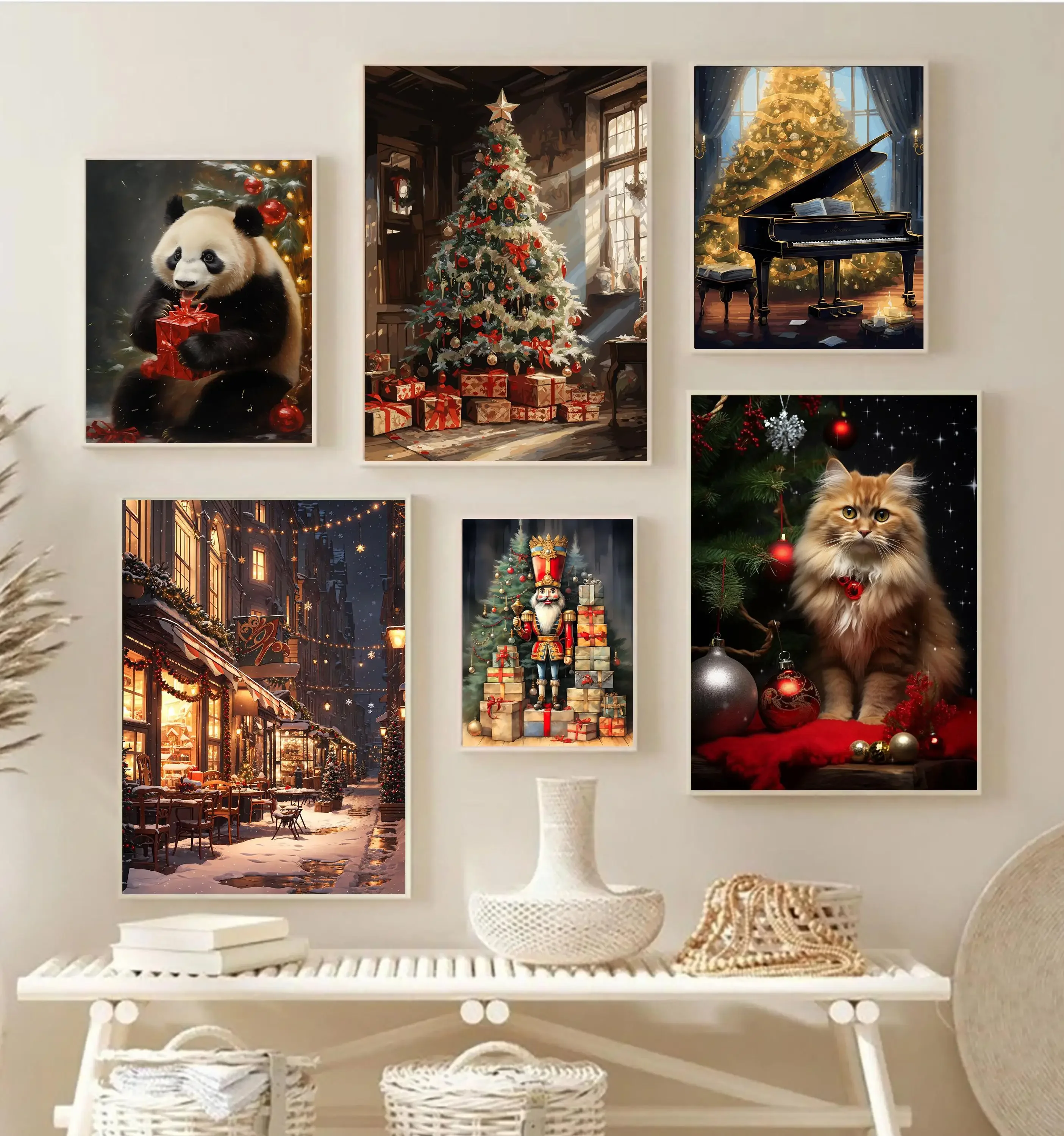 Classic Traditional Christmas Christmas Tree Santa Claus Christmas Gift Poster Canvas Paintings Wall Art Pictures Home Decor - view 2