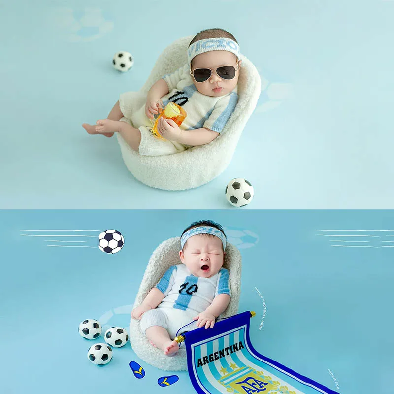 Football Infant Theme,Newborn Photography Clothes,Sport Soccer Baby Boy Outfits,For 0-3 Month Baby Studio Shoot Prop Accessories