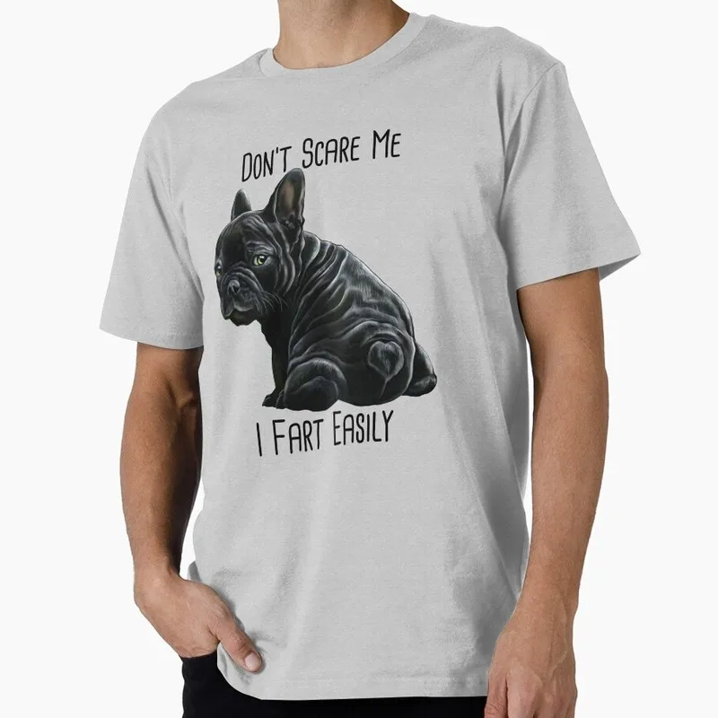 Don't Scare Me I Fart Easily Bulldog Print Graphic T-shirt Unisex Cotton Short Sleeve Tee Funny Gift for Dog Lovers & Pet Owner
