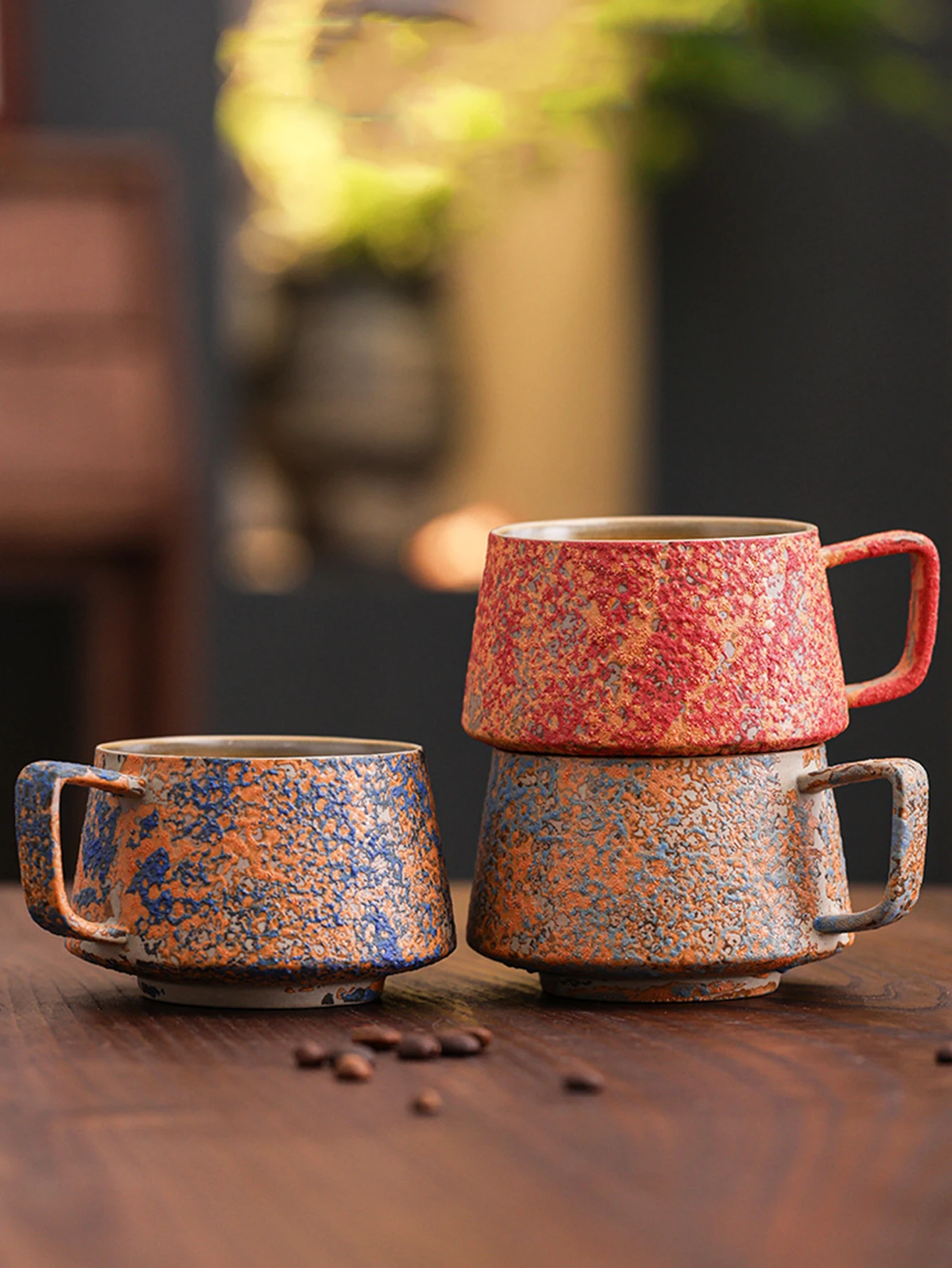 1 X Kiln-Changed Ceramic Coffee Mug Creative Vintage-Style Mug Japanese Minimalist Afternoon Tea Cup Rustic Stoneware Couple's P