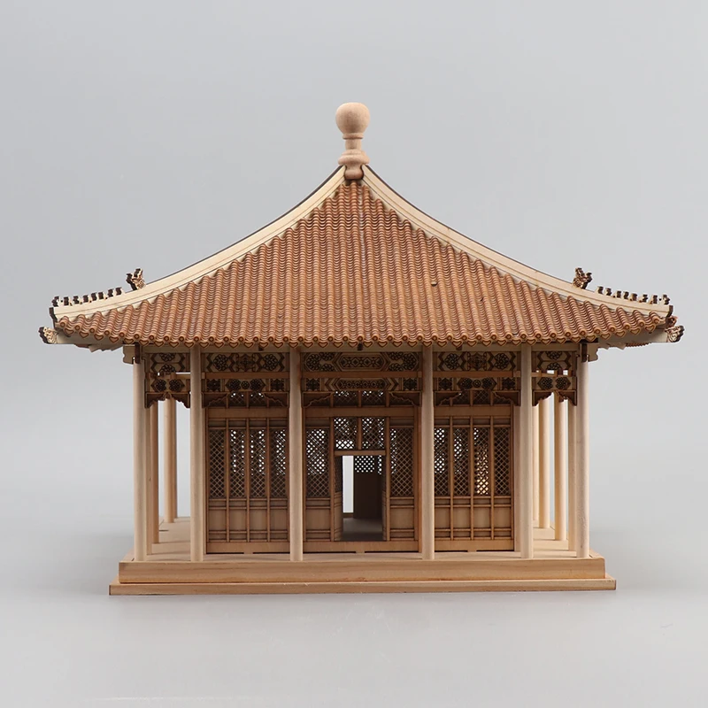 New Chinese style ancient architecture pavilion decoration model, wood carving handicraft, Zen style model room, porch, bookshel