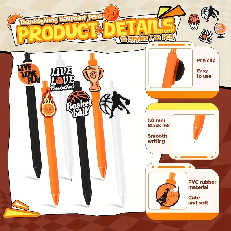12 قطعة أقلام كرة السلة الرياضية تحت عنوان هدايا عيد الميلاد طالب القرطاسية الهدايا مكتب الفصول الدراسية هدايا الحفلات #5