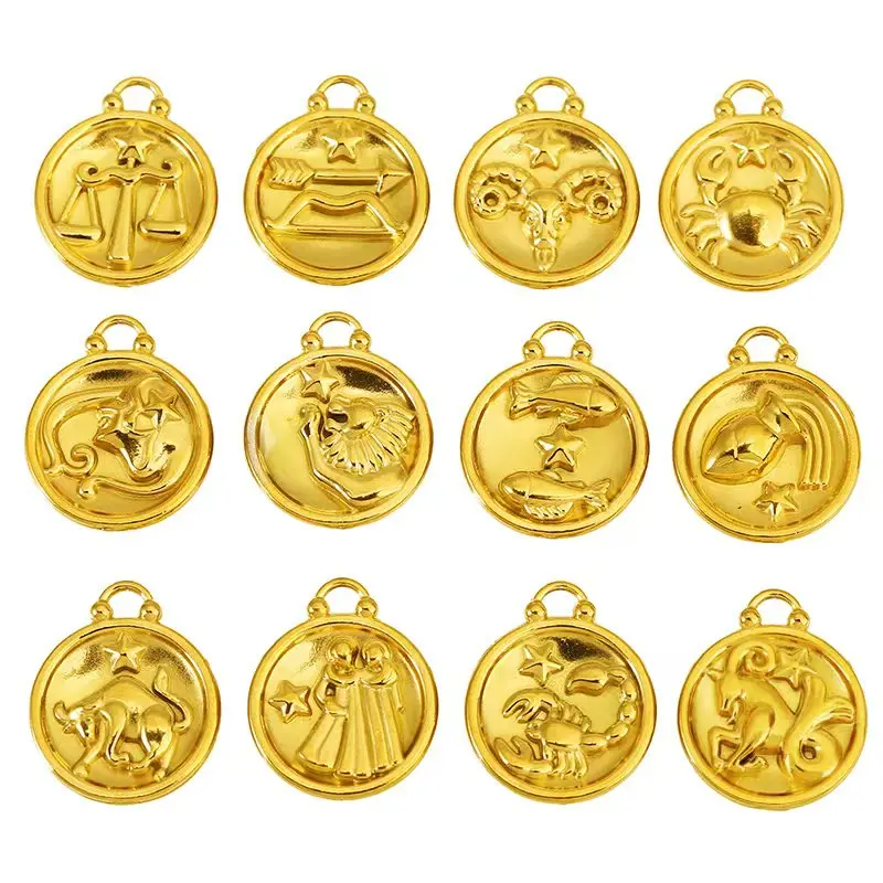 5pcs Stainless Steel 18K PVD Round Vintage Zodiac Charms 12 Constellations Pendants for DIY Necklace Jewelry Making Accessories