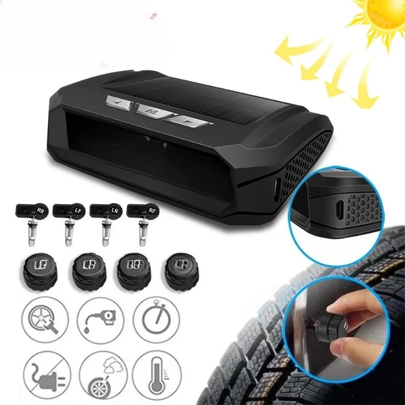 

Car Sensor TPMS Built-in External 8Bar Tire Pressure Monitoring System Car Universal Electronic Clock LCD Display