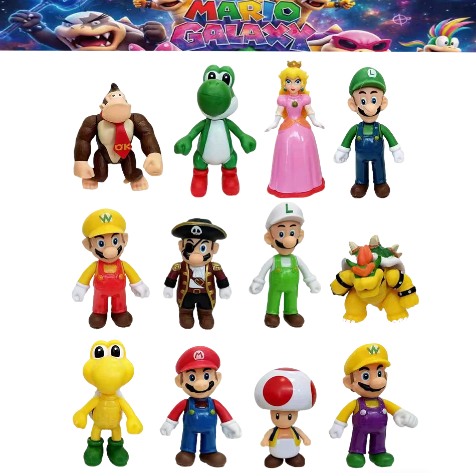 

12 Styles Mario Action Figure Bowser Wario Toad Princess Peach Anime Game All Star Collection Model Toy Children Birthday Gift