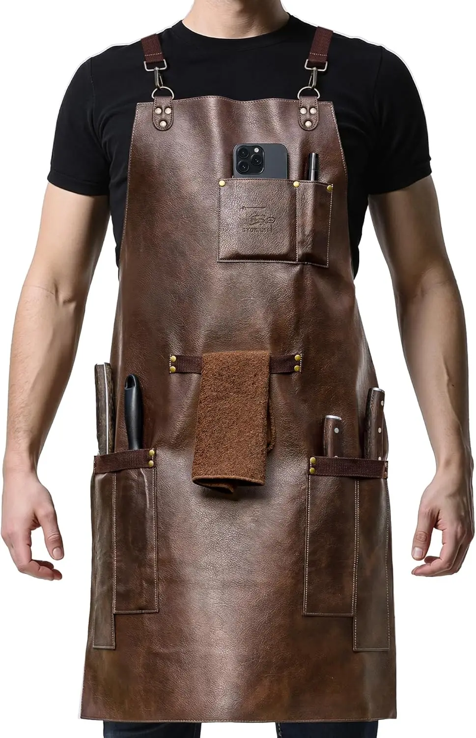 

Leather Chef Apron for Men, Cross Back Comfort, Waterproof with Pockets, Ideal for Kitchen BBQ Garden Crafts Gift