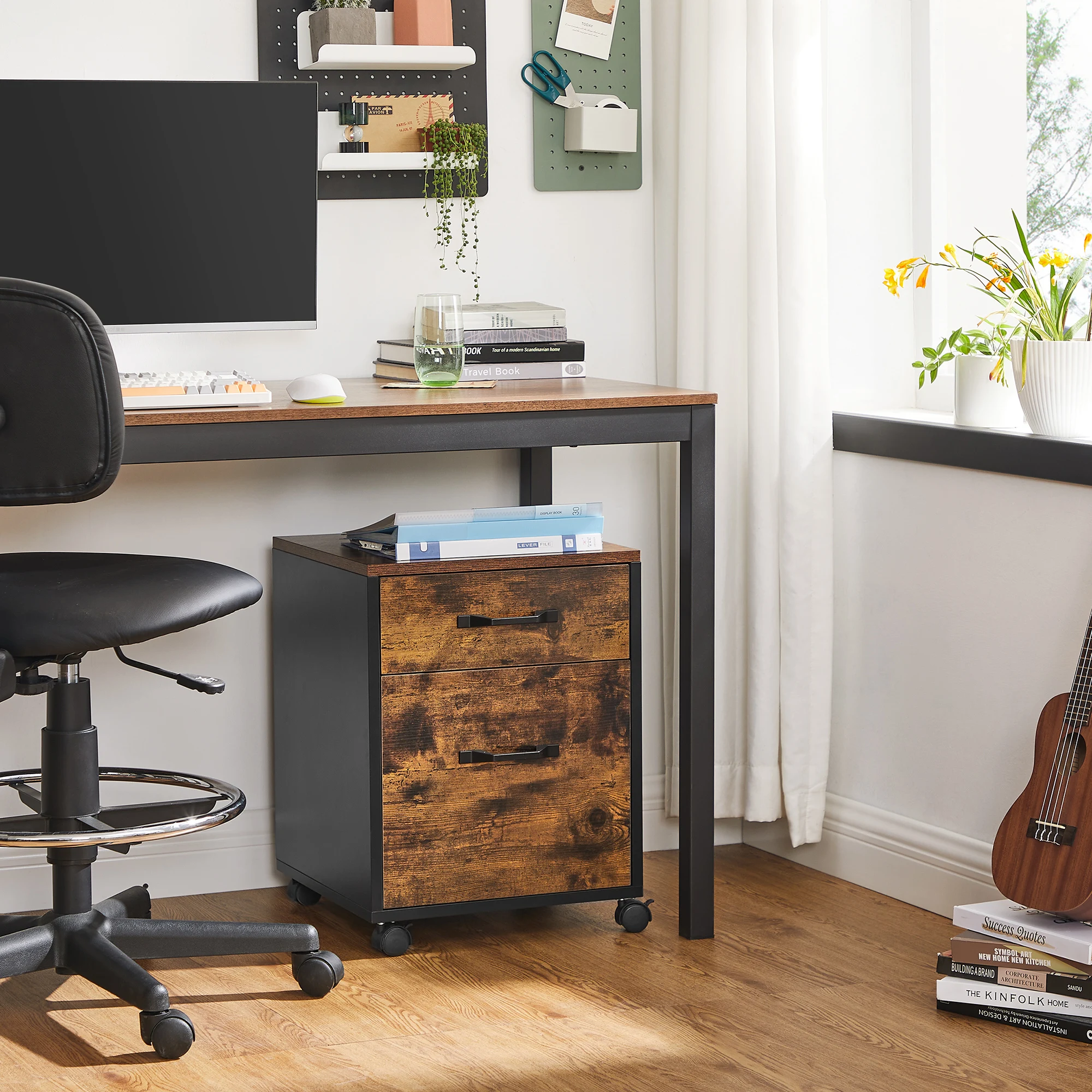 VASAGLE File Cabinet with 2 Drawers, Rolling Office Filing Cabinet with Wheels, for A4, Letter Sized Documents