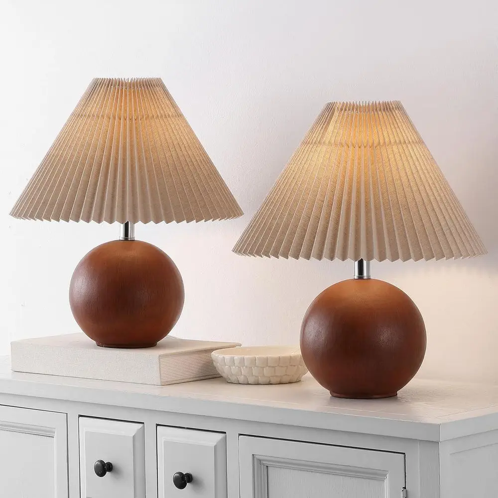 Rory Walnut Resin Table Lamp Set of 2, 17 Accent Lights with Fabric Shades, E26 Bulb Compatible view 2