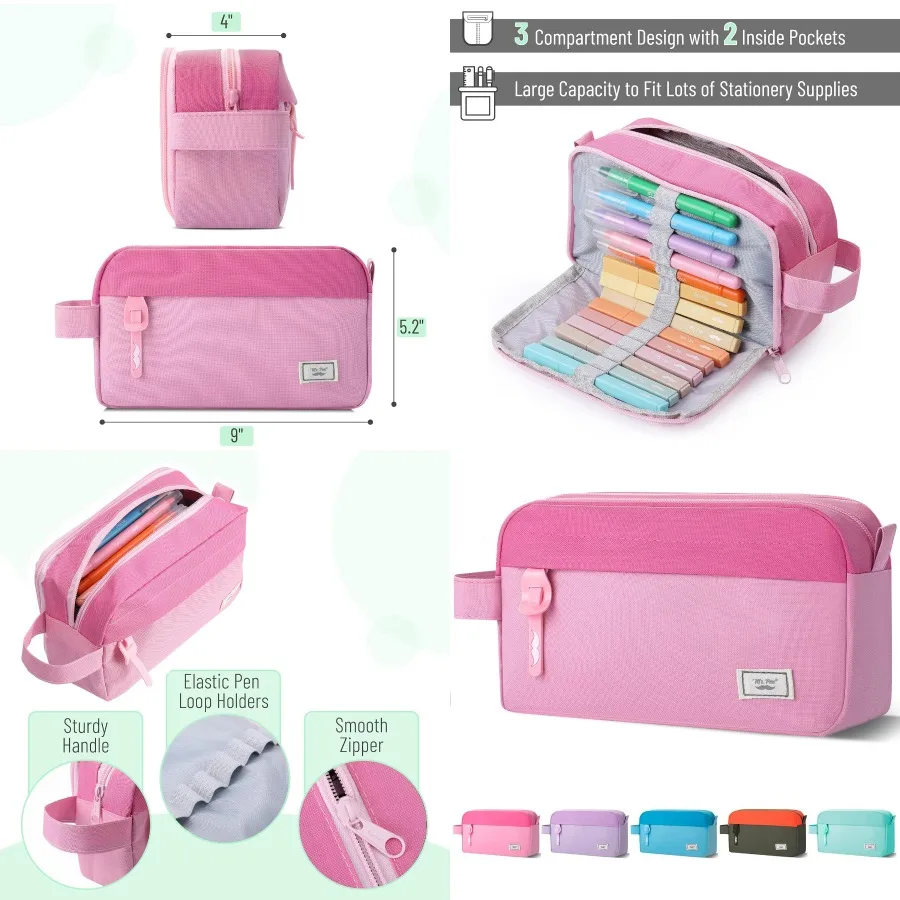 

Пенал большой емкости мятно-зеленого цвета для организации школьных принадлежностей Портативный пенал с несколькими отделениями Прочный