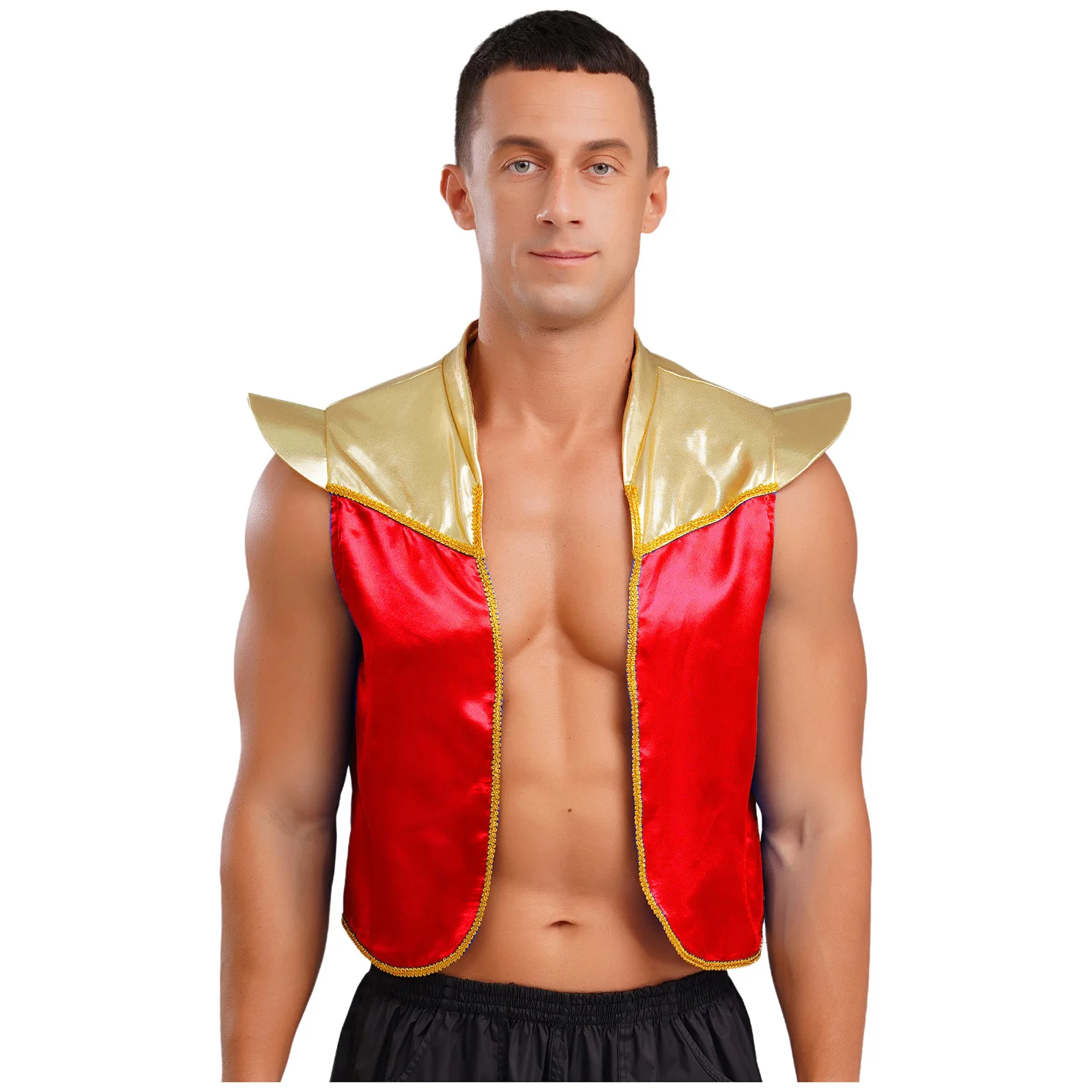 

Мужской костюм арабского принца на Хэллоуин, индийский сказочный жаба, жилет для косплея, блестящие металлические подплечники, жилет с открытой передней частью