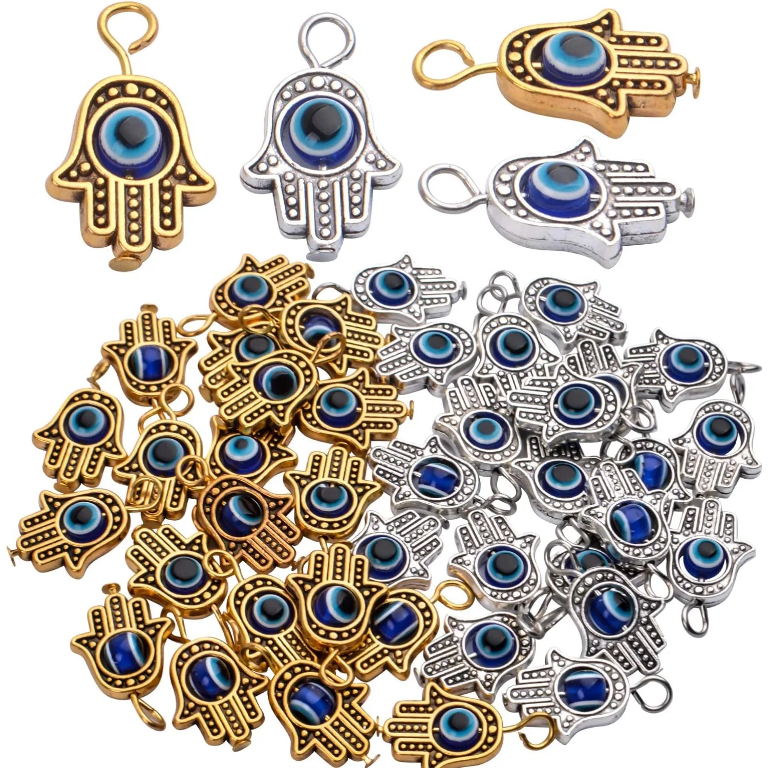

40pcs Antique Hamsa Hand Evil Eye Charms Hand of Fatima Pendants Jewelry Findings Accessory for DIY Necklace Bracelet
