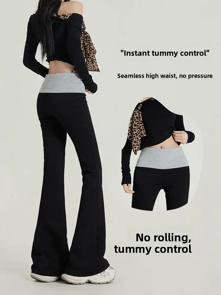 アメリカンスタイル ローウエスト カラーブロッキング スリム ベルボトム ヨガパンツ レディース 新作 2025 カジュアルパンツ ハイウエスト ポリエステル繊維